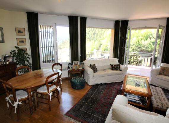 Living room surrounded by windows